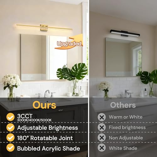 48 Inch Gold Vanity Light Bar Over Mirror Acrylic Shade 3CCT