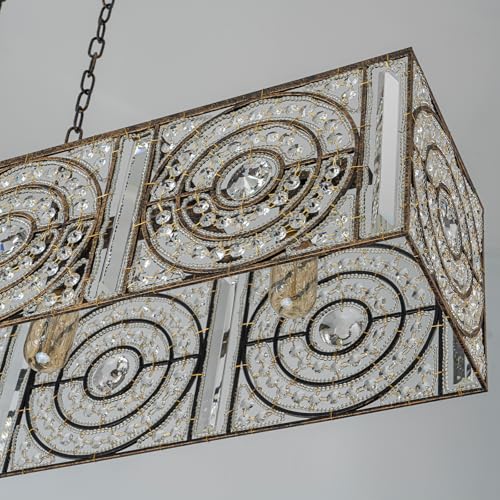 4 Lights Rectangle Crystal Chandelier for Dining Room