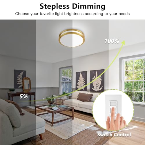 13inch LED Flush Mount Ceiling Light Fixture Dimmable Gold (2 Count)