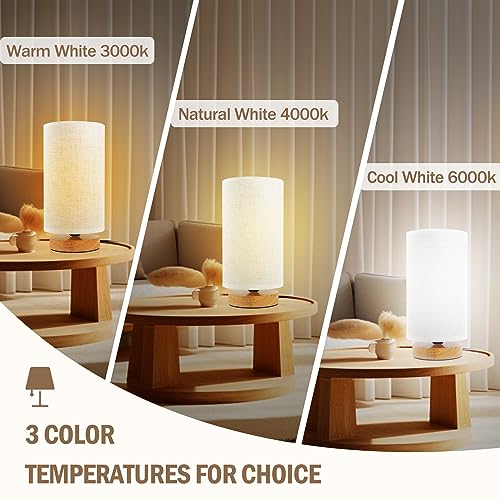 Minimalist Dimmable Nightstand Lamp with Round Fabric Linen Shade
