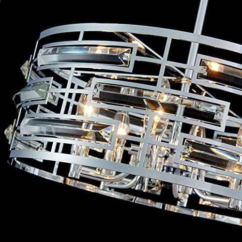 Saint Mossi Modern K9 Crystal Chandeliers, Drum Pedant Light Fixture for Living Space, D18 x H24, Adjustable Chains 59", Chrome Finish Metal Frame