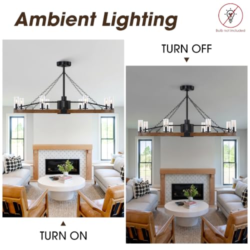 52 Inch Farmhouse Wagon Wheel Ceiling Fans with Lights and Remote