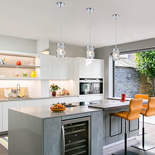 Modern Crystal Pendant Light Fixture Chrome Finish Hanging Lighting Crystal Chandelier for Kitchen Island Dinning Room Living Room Hallyway Porch Bedroom Lamp