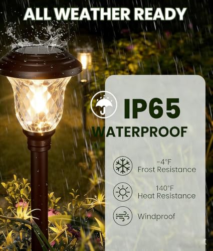8 Pack Solar Pathway Lights White+Color Changing Stainless Steel 3 Mode Outdoor Multicolor Metal Solar Powered Waterproof Glass for Garden Landscape Path Yard Walkway Driveway Bronze