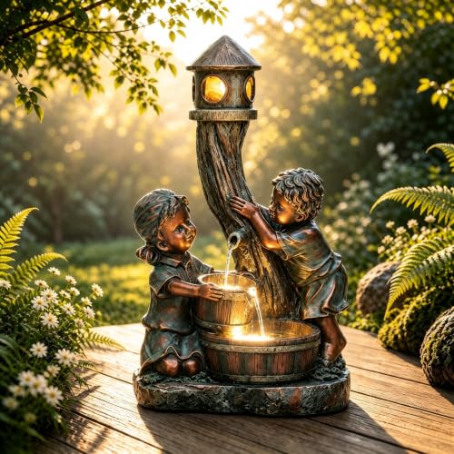 31" Boy and Girl Outdoor Fountain LED 3