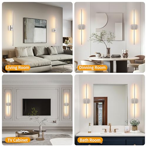 Sand Nickel 24 Inch Battery Operated Wall Sconces Set of 2 (2 Count)