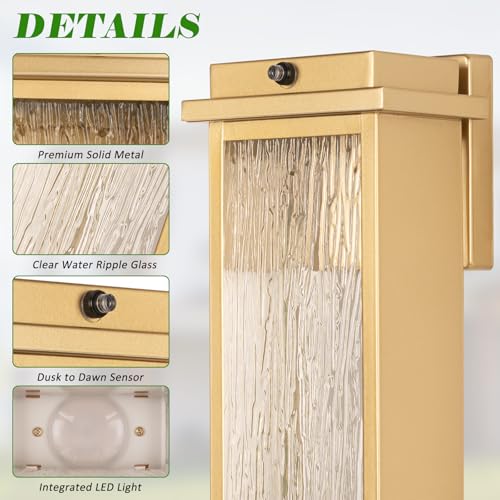 16" Dusk to Dawn LED Gold Outdoor Light Fixtures Wall Mount 2 PK (2 Count)