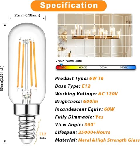 E12 Candelabra Edison Bulbs 60 Watt Equivalent (6 Count)