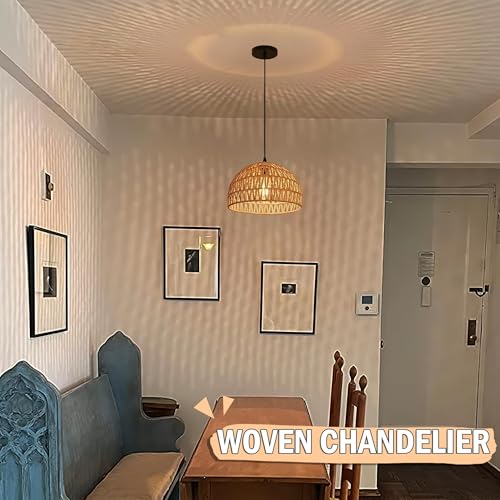 Hemp Rope Woven Pendant Light Woven Light Fixture Boho Chandelier Light Fixture Wicker Pendant Lights Rattan Lights Pendant Dome Wicker Chandelier for Dining Room Kitchen Island