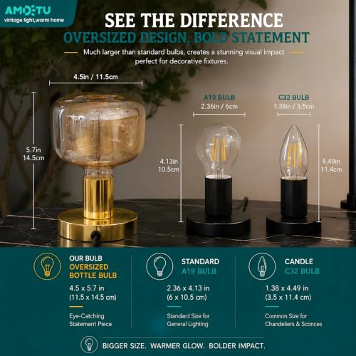 Large Amber Glass Edison LED Dimmable 2200K Vintage E26 5W
