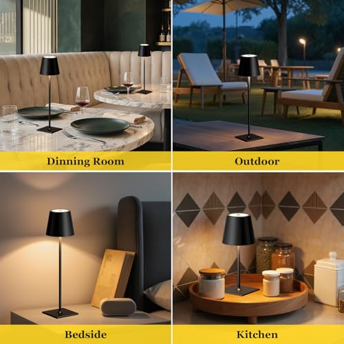 Cordless Rechargeable Table Lamp Black 5000mAh Battery Operated Lamps (2 Count)