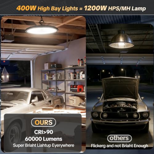 400W UFO High Bay Light 1 Pack 60000LM LED Shop Lights Plug & Play