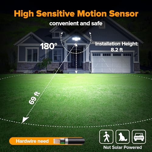 80W 9000LM Security Light Hardwire Motion Sensor Outdoor Lights