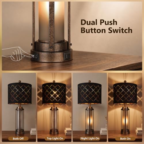 27'' Modern Table Lamp Set of 2 with Nightlight