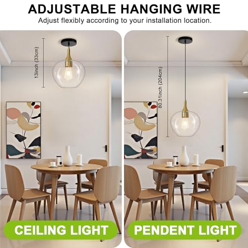 9.45in Black Gold Pendant Lights Kitchen Island with Clear Glass Shade 1PC