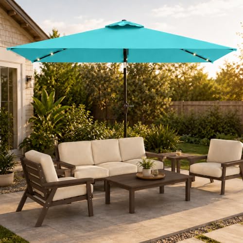 6.5 x 10ft Rectangular Patio Umbrella with Solar Lights