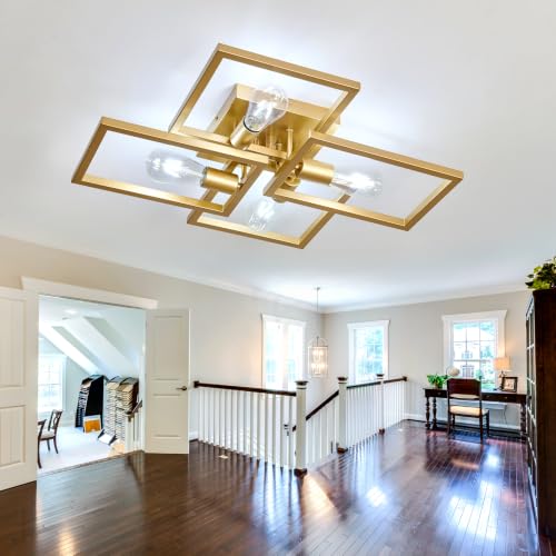 Gold Industrial Semi Flush Mount Ceiling Light Kitchen Light Fixtures 4