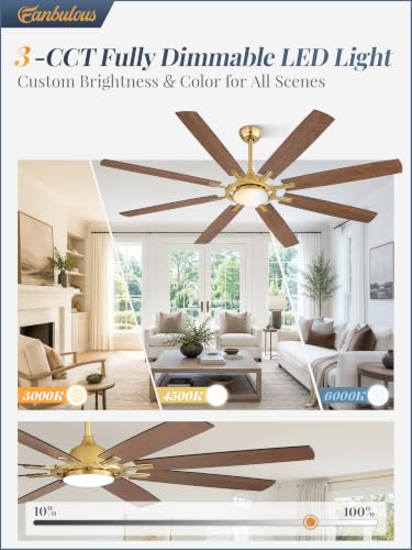 72 Inch Black Ceiling Fans with 3CCT Lights and Remote (Gold / 72")