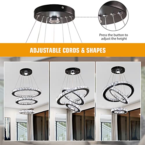 3 Ring Adjustable Height Crystal Chandelier Cool White