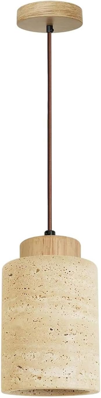 Wabi Sabi Yellow Cave Stone Pendant Light Natural Stone Shade Nordic Wood Chandelier,Japanese Style Lights Natural Stone Lamp For Dining Room Bedside Kitchen Island Hallway