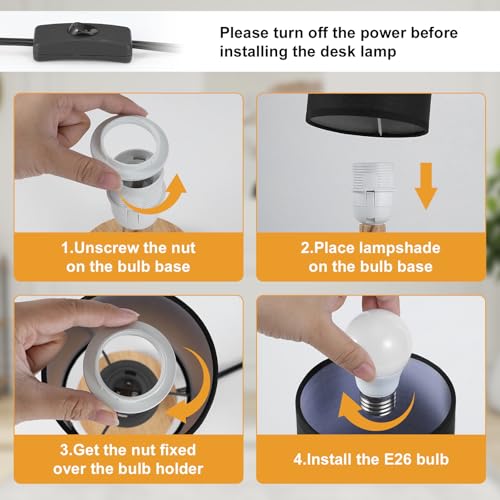Black Small Bedside Table Lamp for Bedroom