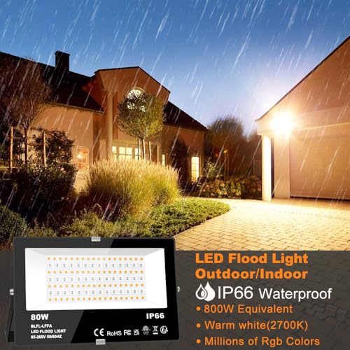 LED Flood Light Outdoor 800W Equivalent 8000LM Smart RGB Landscape Lighting (2 Count)