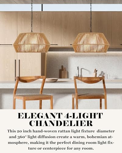 Large 4 Lights 20" Rattan Chandelier