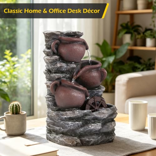 Water Fountain Tabletop Waterfall Fountains Indoor with LED
