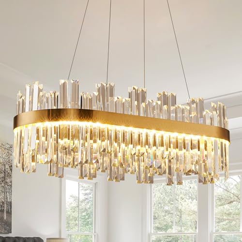 39.3" Modern Rectangle Crystal Chandeliers for dining room light fixture
