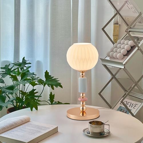 Modern Milk White Glass Table Lamp Bedside Nightstand Lamp Metal Desk Light with Plug Cord Switch for Bedroom Living Room Dining Room