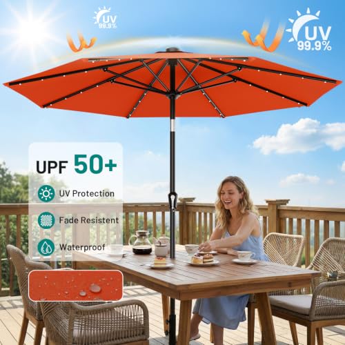 9FT Patio Umbrella with Solar Lights