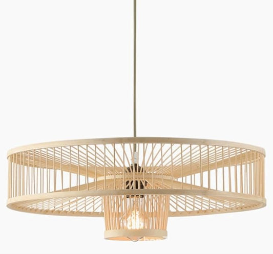 Natural Bamboo Pendant Light,19.7in Large Cylindrical Lantern Chandelier,Japanese Wabi Sabi Hanging Lamp,New Chinese Tea Room Lighting Fixture for Kitchen Island Dining Room Study Cafe