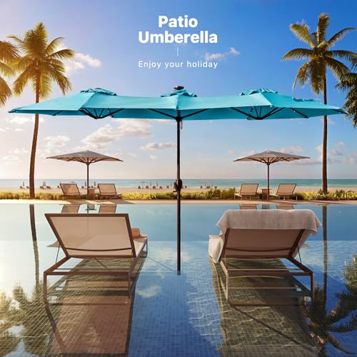 REE SOLDIER 13ft Double Sided Patio Umbrella with Solar Lights