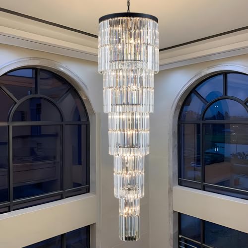 Luxury Modern Long Staircase K9 Chandeliers Black Top Design 10