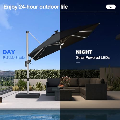 Cantilever Umbrella 9' X 9' Solar LED Light Patio Deck