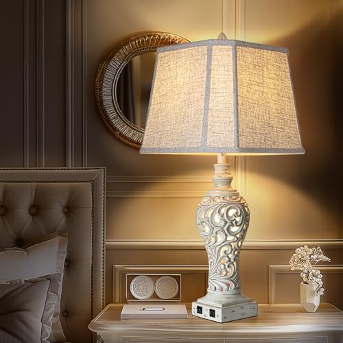 32" Table Lamp Set of 2 with Nightlight and 2 USB Ports