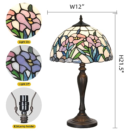 TL0004 Tiffany Table Lamp Stained Glass Bedside Lamp Daffodfil Flowers Design Reading Desk Light 12X21.5 Inches for Bedroom Living Room Home Office