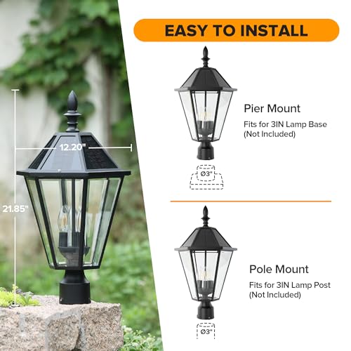 12513LE4-SL-Head LED Post Solar Light Outdoor, Dusk to Dawn Vintage Street Lights for Lawn Patio Yard Pathway Garden Mount (Base Not Included)