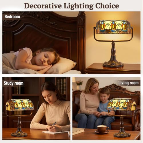 Bankers Lamp Vintage Geometric Stained Glass Desk Lamp