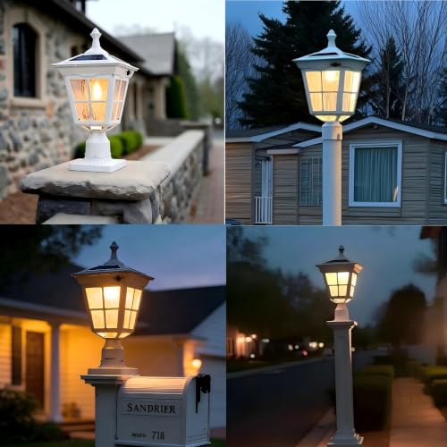 Cast Aluminum Solar Post Light Waterproof LED with Glass Outdoor Dusk to Dawn Pillar Lights ST4311AQ for Pier Mount Pillar Gates Garden Pole Column Yard Path Driveway