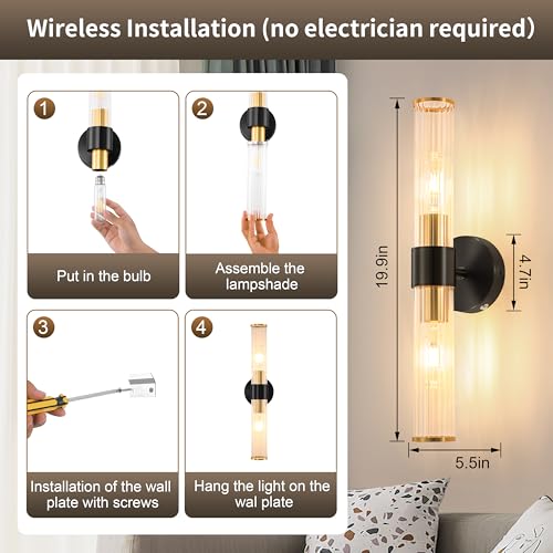 Black Gold Battery Operated Wall Sconce