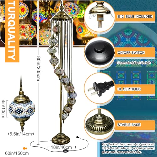 Turkish Lamp Moroccan Floor Lamp Handmade Globe Living Floor Lighting Bohemia Standing Lighting for Decorative Home Designs
