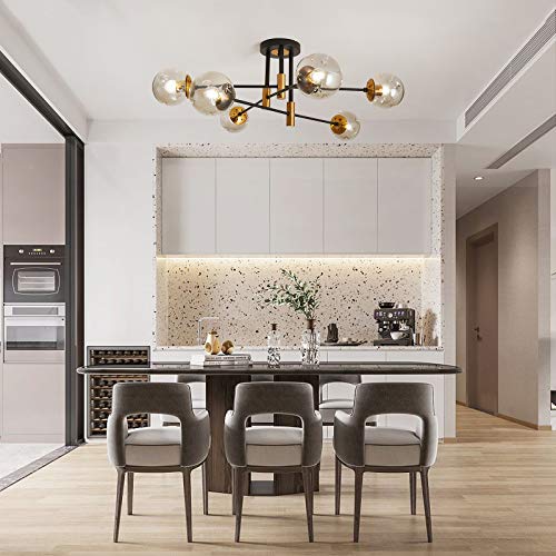 6 Lights Glass Globe Sputnik Chandelier Modern Flush Mount Ceiling Light Fixture Farmhouse Lighting for Dining Room Living Room Bedroom Kitchen Passageway
