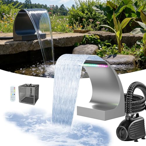 Pond Waterfall Spillway with LED Lights & 1200GPH Pond Pump