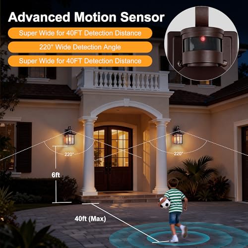Aluminum Motion Sensor Outdoor Wall Sconces with Ripple Glass (2 Count)