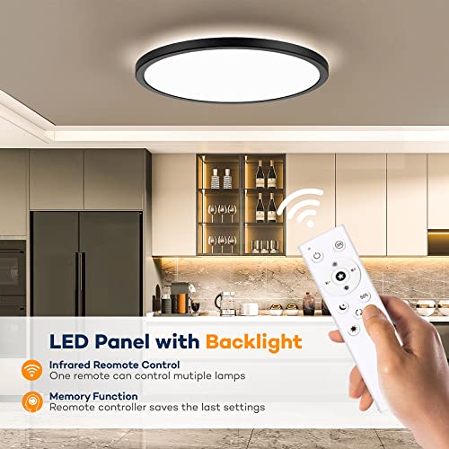 Dimmable LED Flush Mount Ceiling Light Fixture with Remote Control