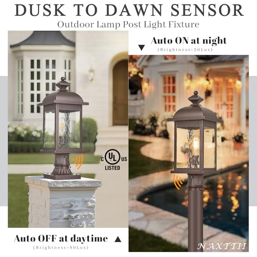 Dusk to Dawn Outdoor Post Lights Waterproof Aluminum Lamp Post Light Fixture ORB Finish Pole Lights Outdoor for Yard Patio Pathway Garden