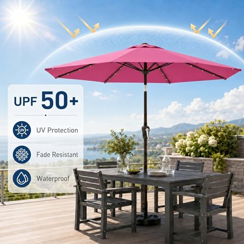 10FT Solar Patio Umbrella with Lights