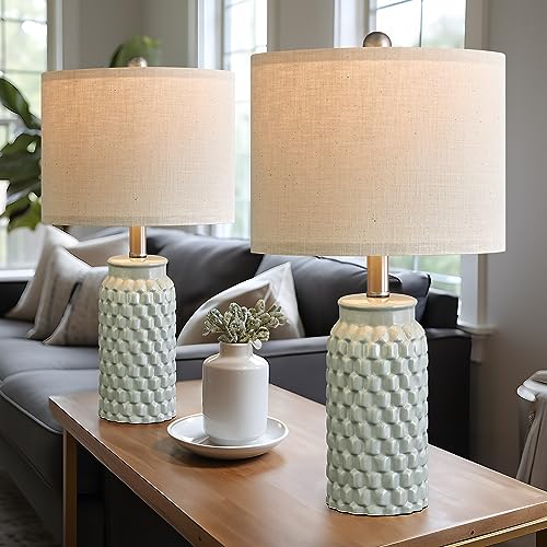 20.5 inches Modern Ceramic Green Bedside Lamp Set of 2 for Bedroom Decor Farmhouse Table Lamp for Living Room Office Dorm (2 Count)
