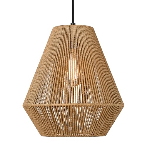 Woven Pendant Lights Modern Boho Hanging Lamp with 12" Handwoven Rattan Basket Shade Adjustable Rustic Pendant Light Fixtures for Kitchen Island Farmhouse Dining Room Bar Bedroom Foyer Hallway